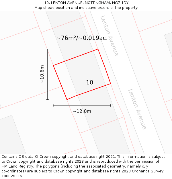 10, LENTON AVENUE, NOTTINGHAM, NG7 1DY: Plot and title map