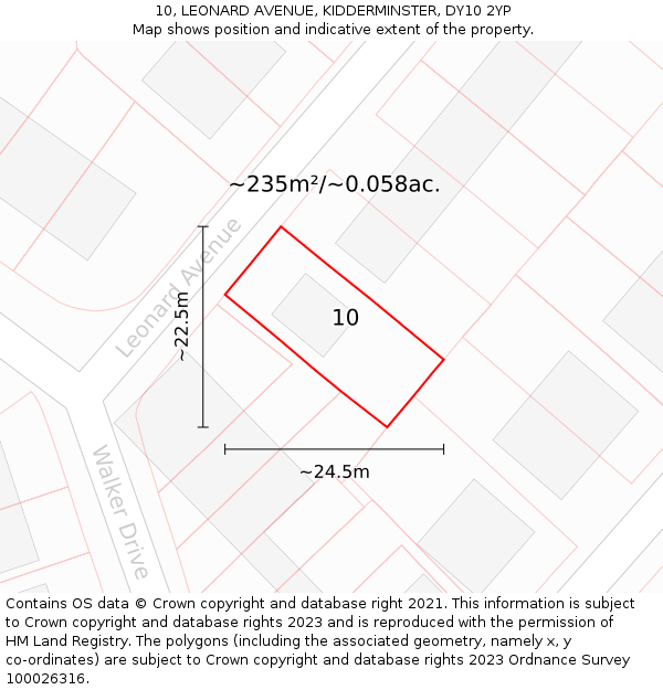 10, LEONARD AVENUE, KIDDERMINSTER, DY10 2YP: Plot and title map