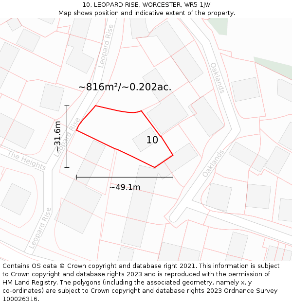 10, LEOPARD RISE, WORCESTER, WR5 1JW: Plot and title map