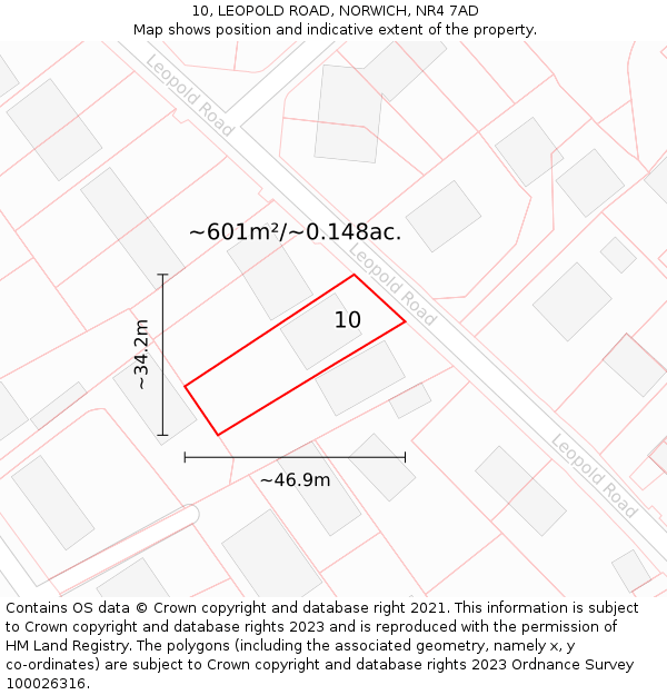 10, LEOPOLD ROAD, NORWICH, NR4 7AD: Plot and title map