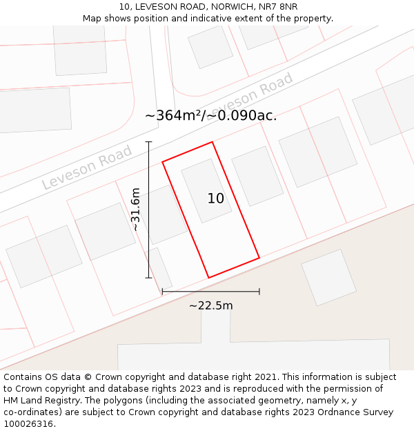 10, LEVESON ROAD, NORWICH, NR7 8NR: Plot and title map