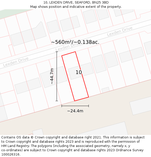 10, LEXDEN DRIVE, SEAFORD, BN25 3BD: Plot and title map