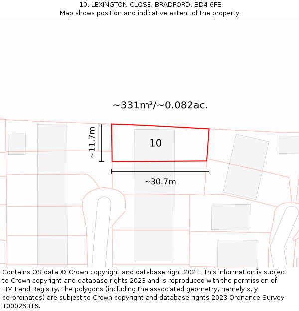 10, LEXINGTON CLOSE, BRADFORD, BD4 6FE: Plot and title map