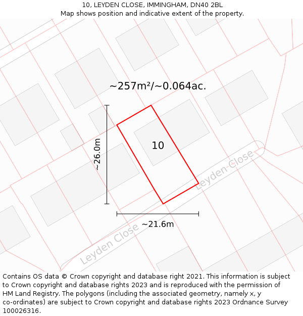 10, LEYDEN CLOSE, IMMINGHAM, DN40 2BL: Plot and title map