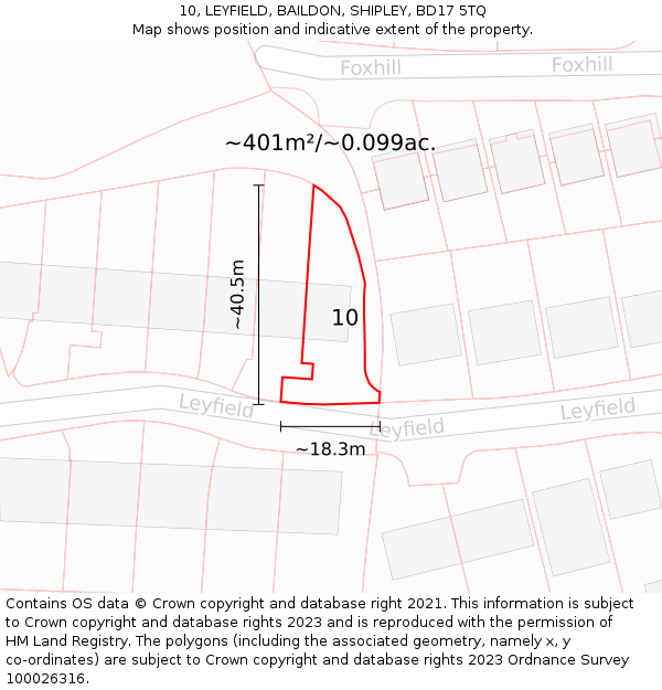 10, LEYFIELD, BAILDON, SHIPLEY, BD17 5TQ: Plot and title map