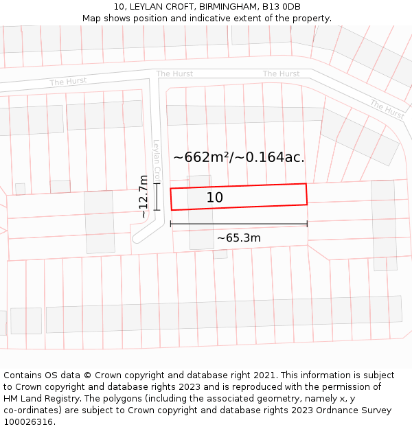 10, LEYLAN CROFT, BIRMINGHAM, B13 0DB: Plot and title map