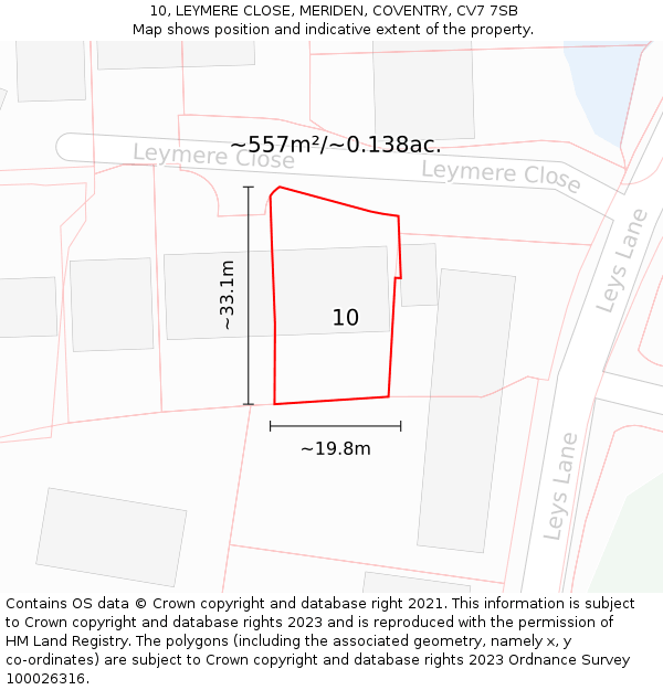 10, LEYMERE CLOSE, MERIDEN, COVENTRY, CV7 7SB: Plot and title map