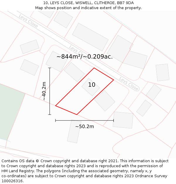 10, LEYS CLOSE, WISWELL, CLITHEROE, BB7 9DA: Plot and title map