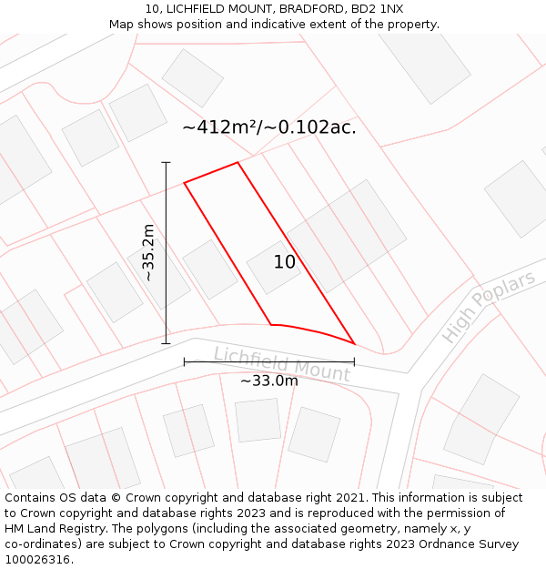 10, LICHFIELD MOUNT, BRADFORD, BD2 1NX: Plot and title map