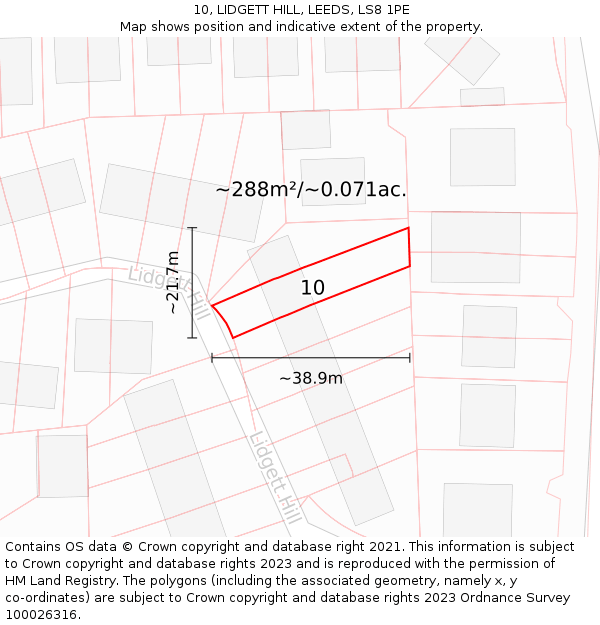 10, LIDGETT HILL, LEEDS, LS8 1PE: Plot and title map