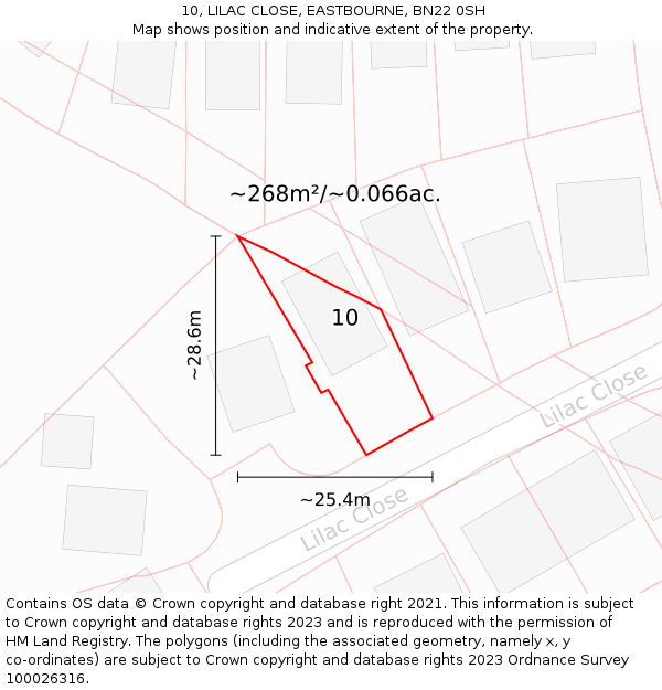 10, LILAC CLOSE, EASTBOURNE, BN22 0SH: Plot and title map