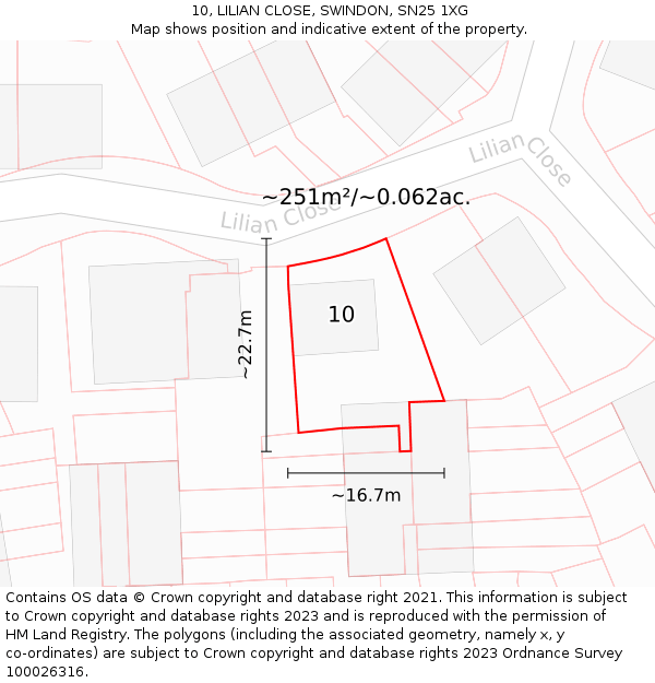 10, LILIAN CLOSE, SWINDON, SN25 1XG: Plot and title map
