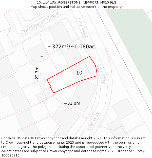 10, LILY WAY, ROGERSTONE, NEWPORT, NP10 9LG: Plot and title map