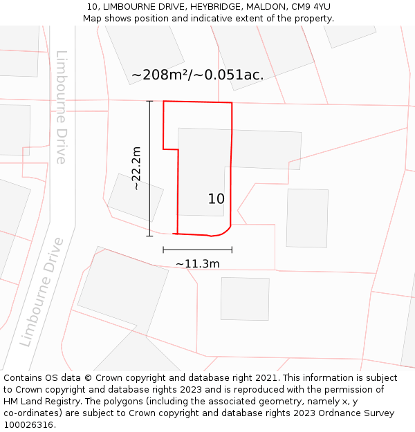 10, LIMBOURNE DRIVE, HEYBRIDGE, MALDON, CM9 4YU: Plot and title map