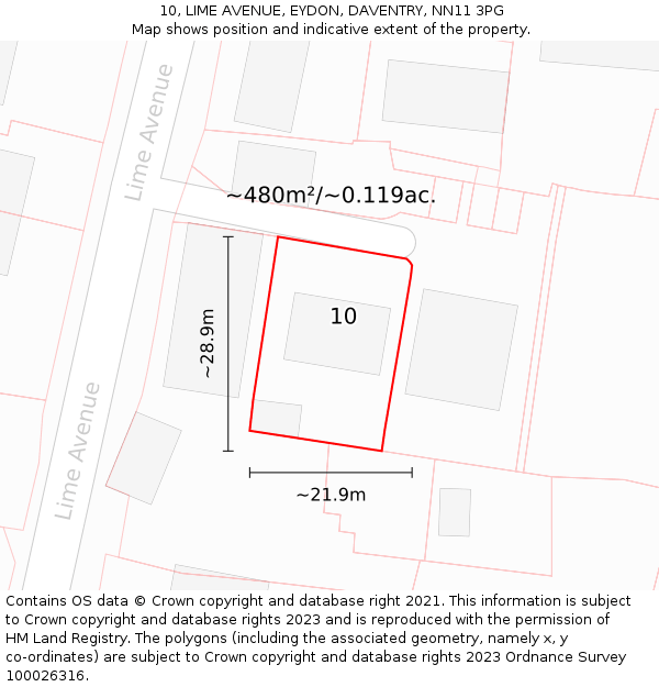 10, LIME AVENUE, EYDON, DAVENTRY, NN11 3PG: Plot and title map