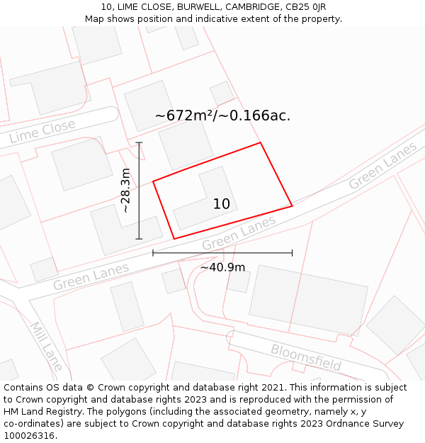 10, LIME CLOSE, BURWELL, CAMBRIDGE, CB25 0JR: Plot and title map