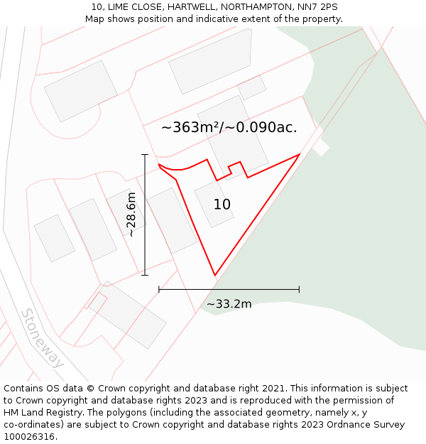 10, LIME CLOSE, HARTWELL, NORTHAMPTON, NN7 2PS: Plot and title map