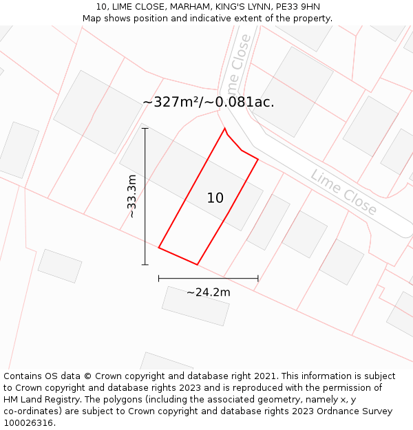10, LIME CLOSE, MARHAM, KING'S LYNN, PE33 9HN: Plot and title map