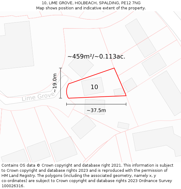10, LIME GROVE, HOLBEACH, SPALDING, PE12 7NG: Plot and title map