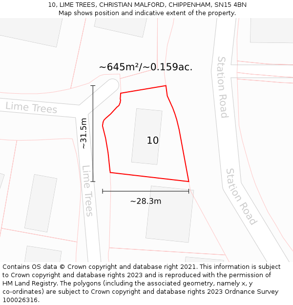 10, LIME TREES, CHRISTIAN MALFORD, CHIPPENHAM, SN15 4BN: Plot and title map