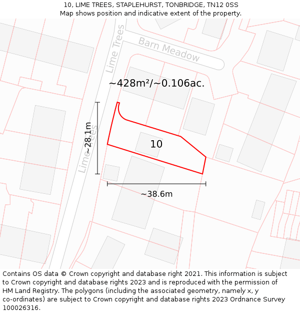 10, LIME TREES, STAPLEHURST, TONBRIDGE, TN12 0SS: Plot and title map