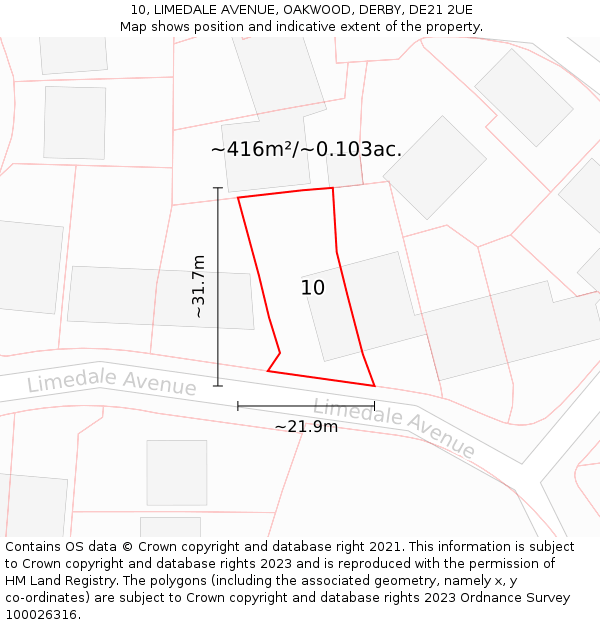 10, LIMEDALE AVENUE, OAKWOOD, DERBY, DE21 2UE: Plot and title map