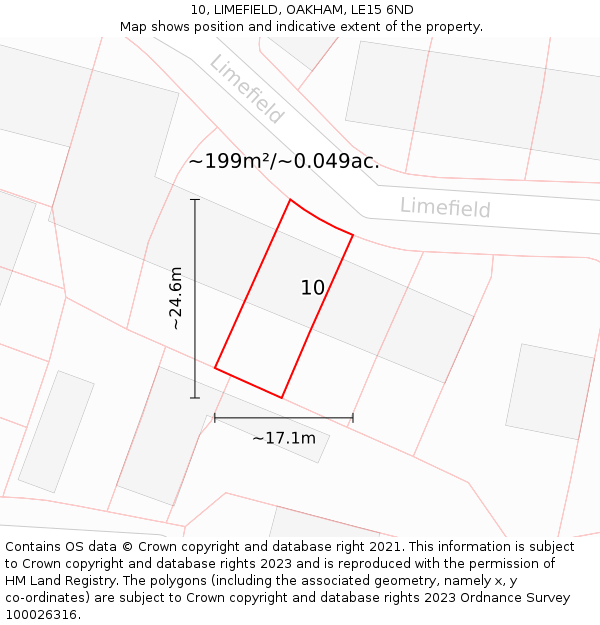 10, LIMEFIELD, OAKHAM, LE15 6ND: Plot and title map