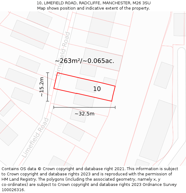 10, LIMEFIELD ROAD, RADCLIFFE, MANCHESTER, M26 3SU: Plot and title map