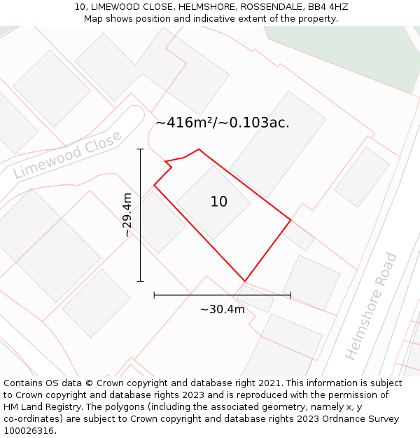 10, LIMEWOOD CLOSE, HELMSHORE, ROSSENDALE, BB4 4HZ: Plot and title map
