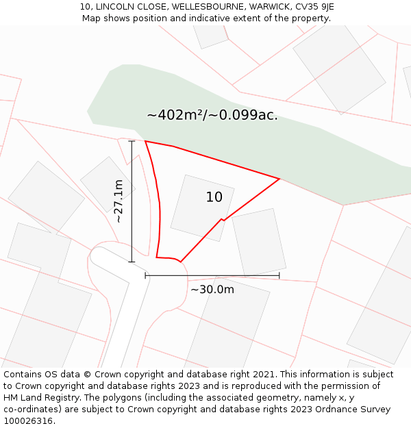 10, LINCOLN CLOSE, WELLESBOURNE, WARWICK, CV35 9JE: Plot and title map