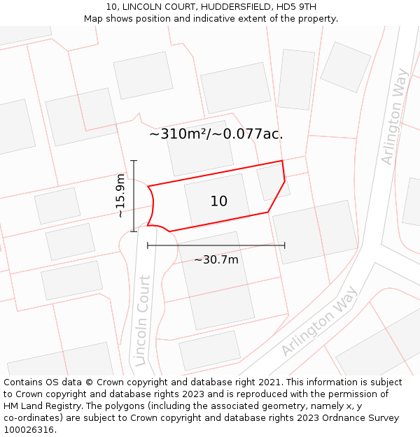 10, LINCOLN COURT, HUDDERSFIELD, HD5 9TH: Plot and title map