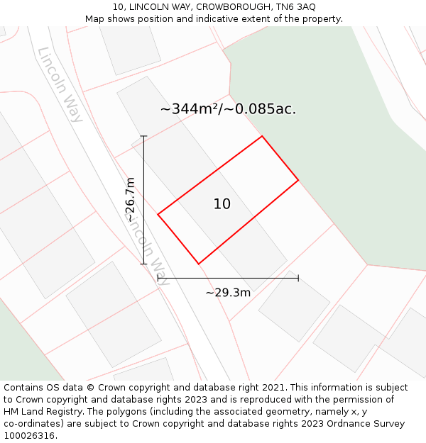 10, LINCOLN WAY, CROWBOROUGH, TN6 3AQ: Plot and title map