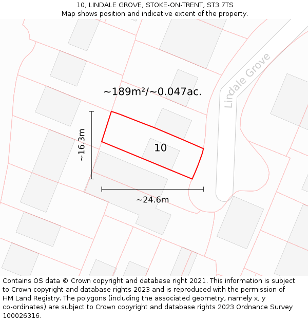 10, LINDALE GROVE, STOKE-ON-TRENT, ST3 7TS: Plot and title map