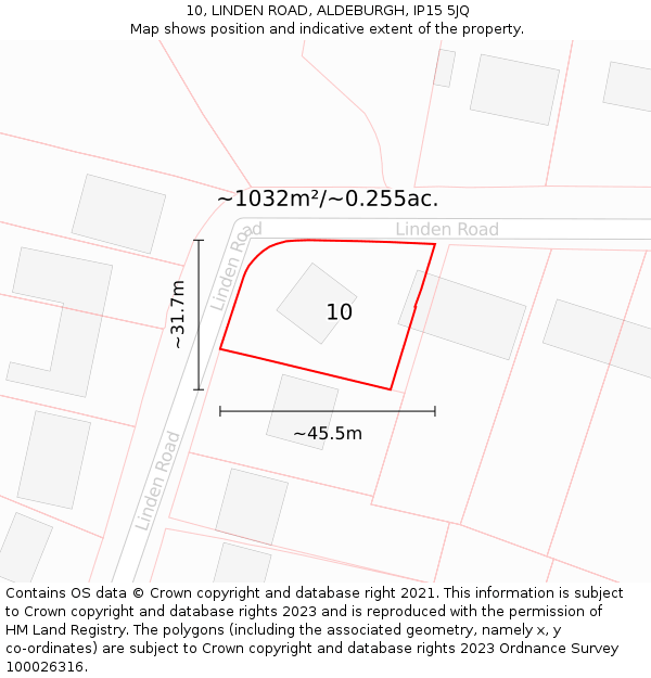 10, LINDEN ROAD, ALDEBURGH, IP15 5JQ: Plot and title map