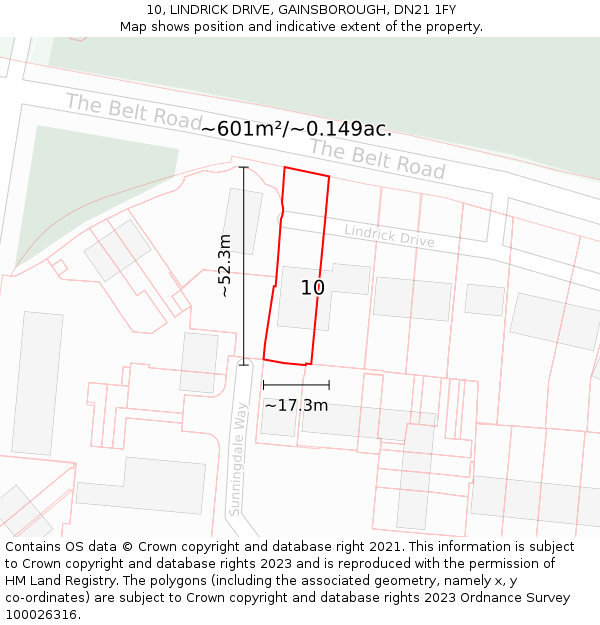 10, LINDRICK DRIVE, GAINSBOROUGH, DN21 1FY: Plot and title map