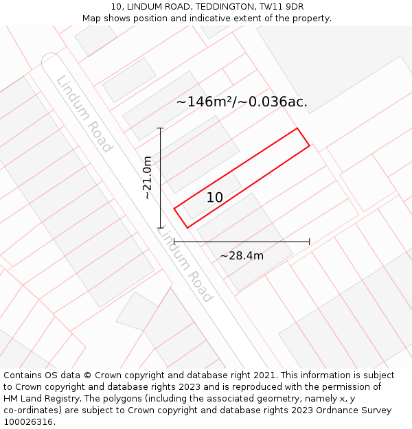 10, LINDUM ROAD, TEDDINGTON, TW11 9DR: Plot and title map
