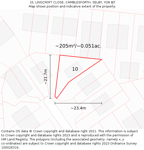 10, LINGCROFT CLOSE, CAMBLESFORTH, SELBY, YO8 8JT: Plot and title map