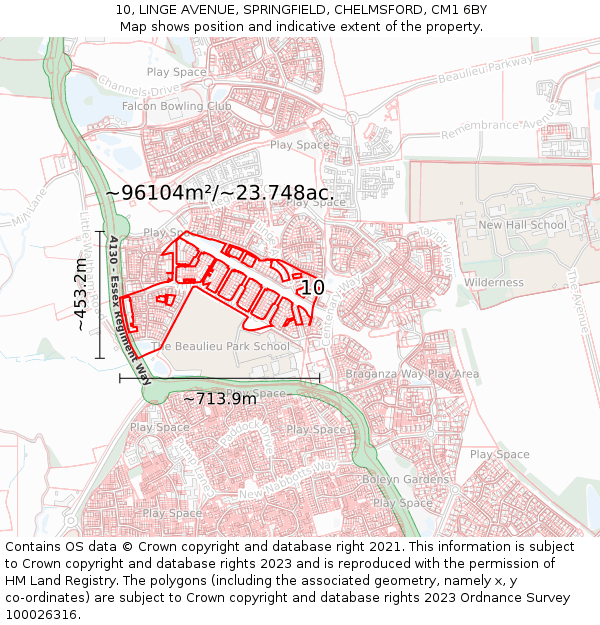 10, LINGE AVENUE, SPRINGFIELD, CHELMSFORD, CM1 6BY: Plot and title map
