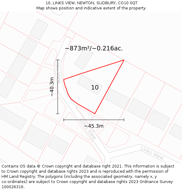 10, LINKS VIEW, NEWTON, SUDBURY, CO10 0QT: Plot and title map