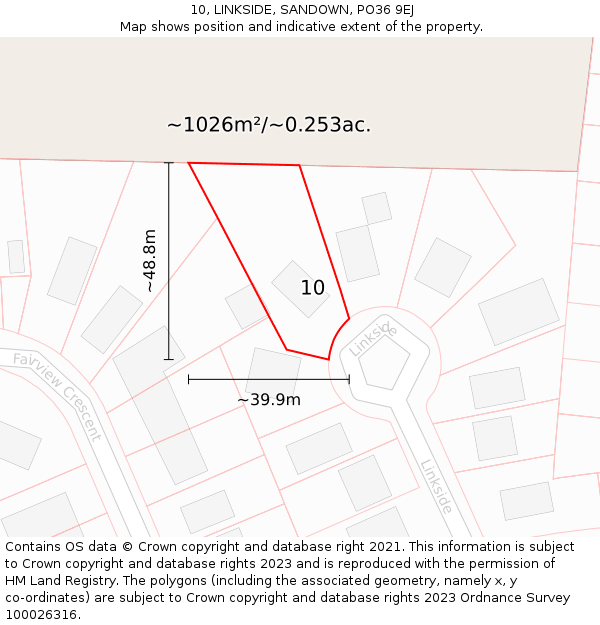 10, LINKSIDE, SANDOWN, PO36 9EJ: Plot and title map