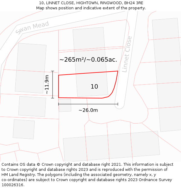 10, LINNET CLOSE, HIGHTOWN, RINGWOOD, BH24 3RE: Plot and title map