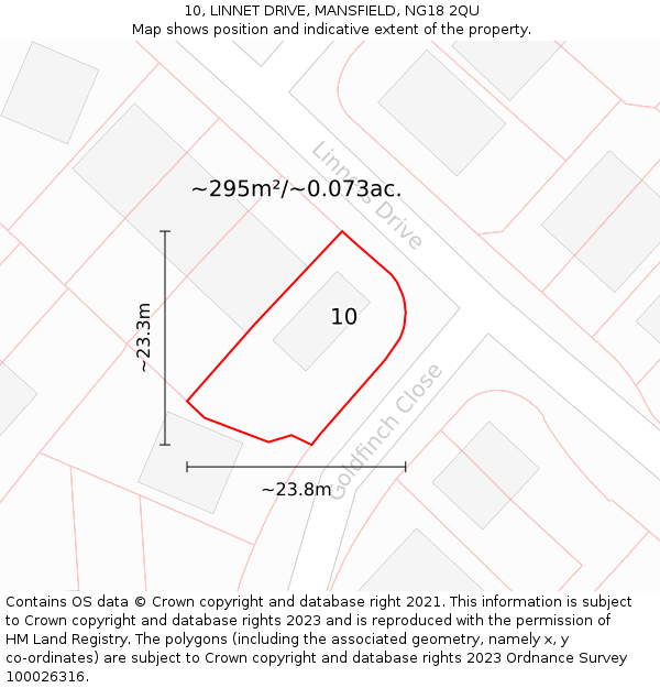 10, LINNET DRIVE, MANSFIELD, NG18 2QU: Plot and title map
