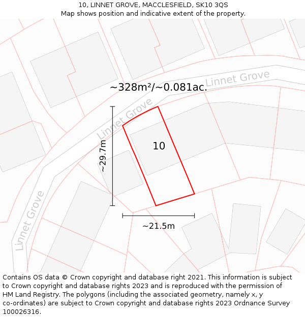 10, LINNET GROVE, MACCLESFIELD, SK10 3QS: Plot and title map