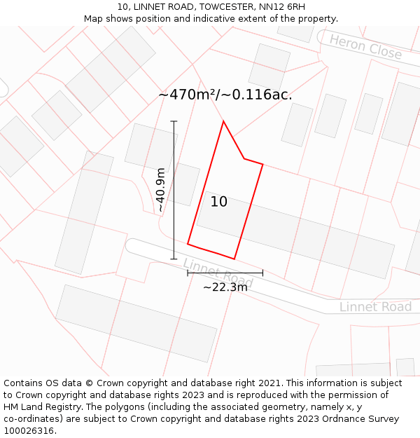 10, LINNET ROAD, TOWCESTER, NN12 6RH: Plot and title map