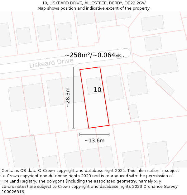 10, LISKEARD DRIVE, ALLESTREE, DERBY, DE22 2GW: Plot and title map