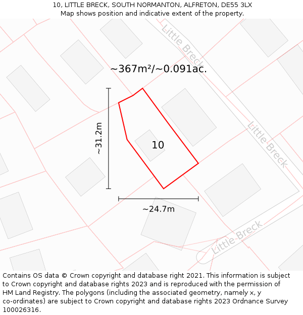 10, LITTLE BRECK, SOUTH NORMANTON, ALFRETON, DE55 3LX: Plot and title map