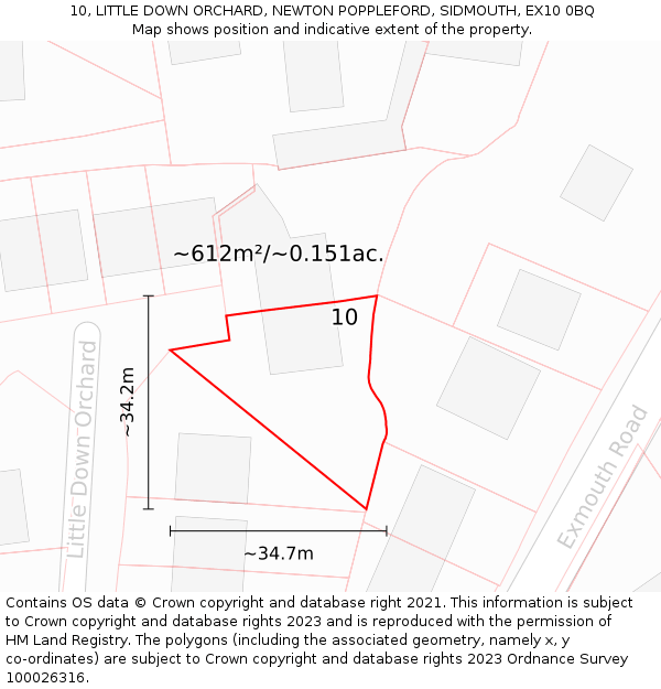 10, LITTLE DOWN ORCHARD, NEWTON POPPLEFORD, SIDMOUTH, EX10 0BQ: Plot and title map