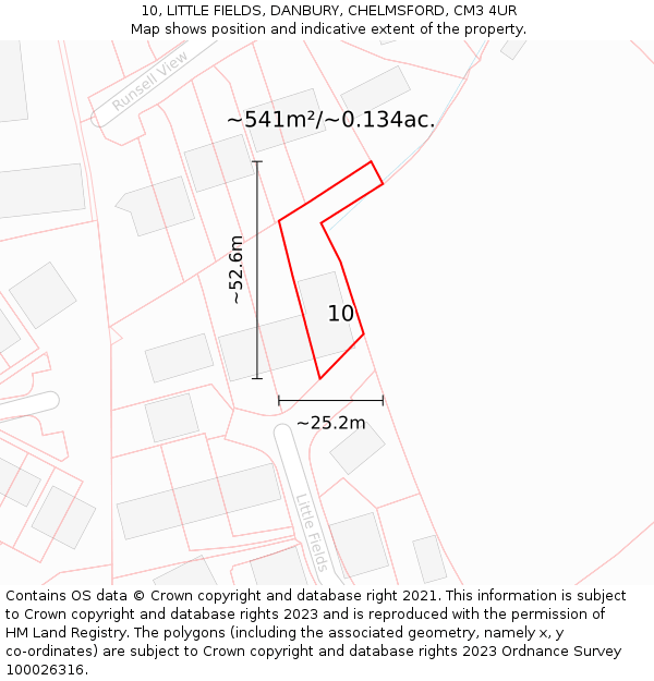 10, LITTLE FIELDS, DANBURY, CHELMSFORD, CM3 4UR: Plot and title map