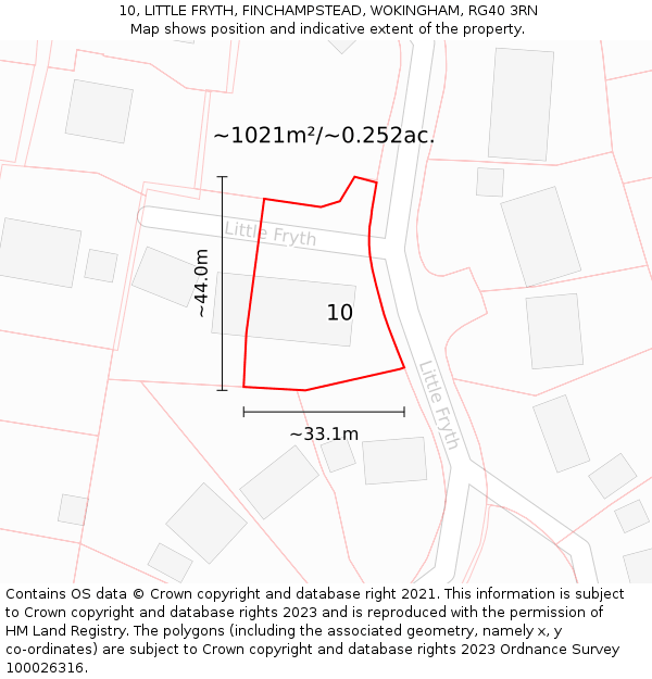 10, LITTLE FRYTH, FINCHAMPSTEAD, WOKINGHAM, RG40 3RN: Plot and title map