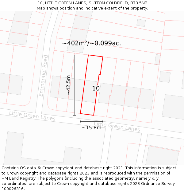 10, LITTLE GREEN LANES, SUTTON COLDFIELD, B73 5NB: Plot and title map